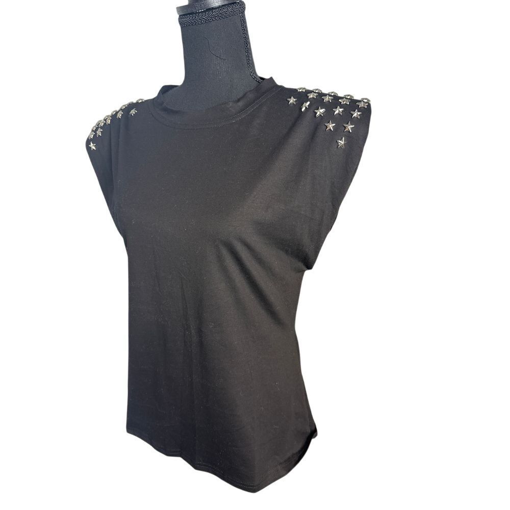 Balboa Women's Muscle T Sz S Star Studded Chunky Square‎ shoulder Pads Y2K Goth